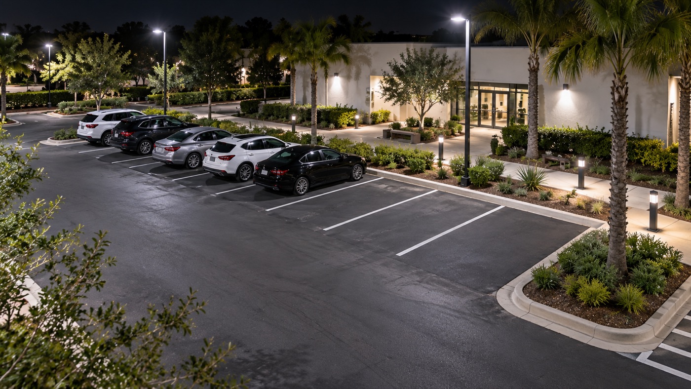 Example nighttime view of a parking property